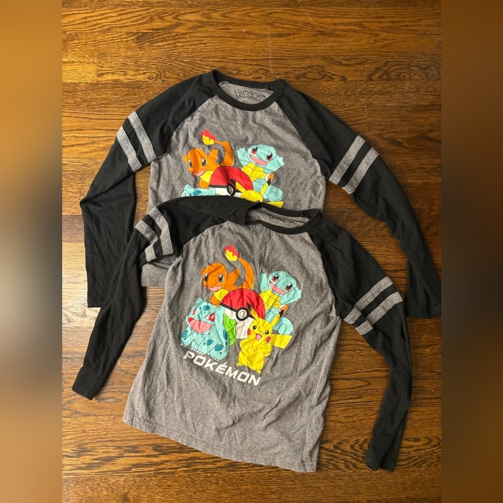 Two Pokemon Gray and Black Long Sleeve Shirt